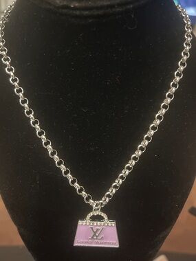 Silver Chain Necklace with Lavender Handbag Charm